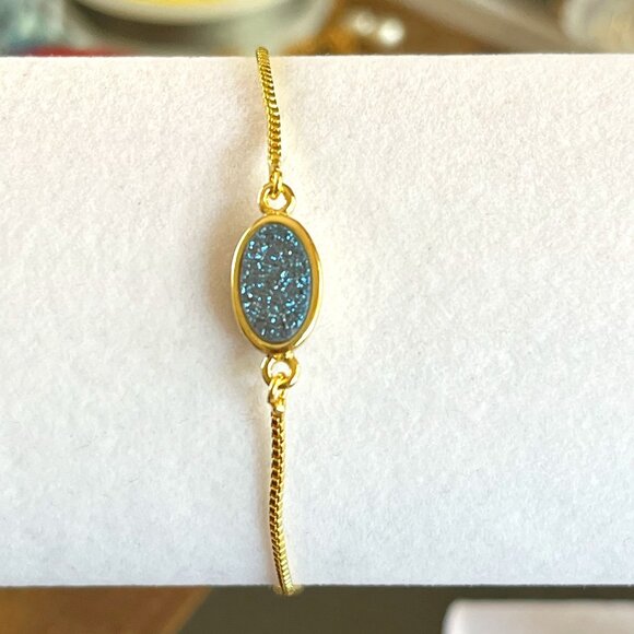 HANDMADE Natural Stone Druzy 18K GP Adjustable Bracelet - Picture 3 of 5